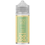A 100ml bottle of Lemon Lime Sorbet flavored e-liquid by Pod Salt, indicating a nicotine-free product suitable for various vaping devices.